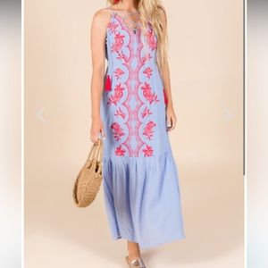 Fabrik Embroidered Lace Up Maxi Dress